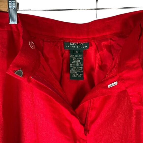 Lauren Ralph Lauren red linen pants size 16 runs small fits 8 tailored trousers - Picture 4 of 8